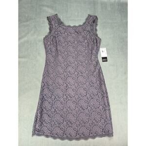 Adrianna Papell Lace Dress Gray Sleeveless Cocktail Party Sheath 10